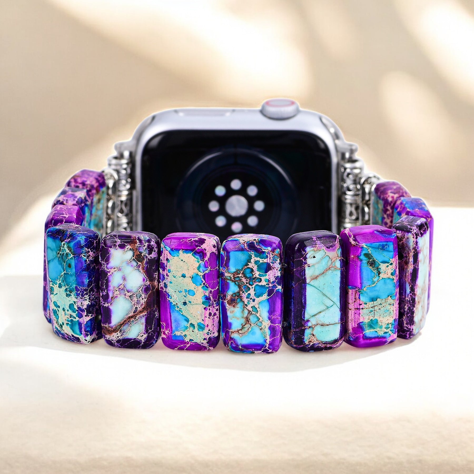 Bracelet Apple Watch extensible en jaspe tibétain majestueux