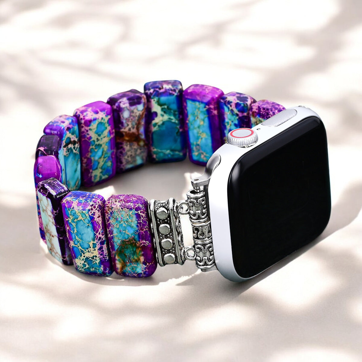 Bracelet extensible en jaspe tibétain majestueux pour Apple Watch
