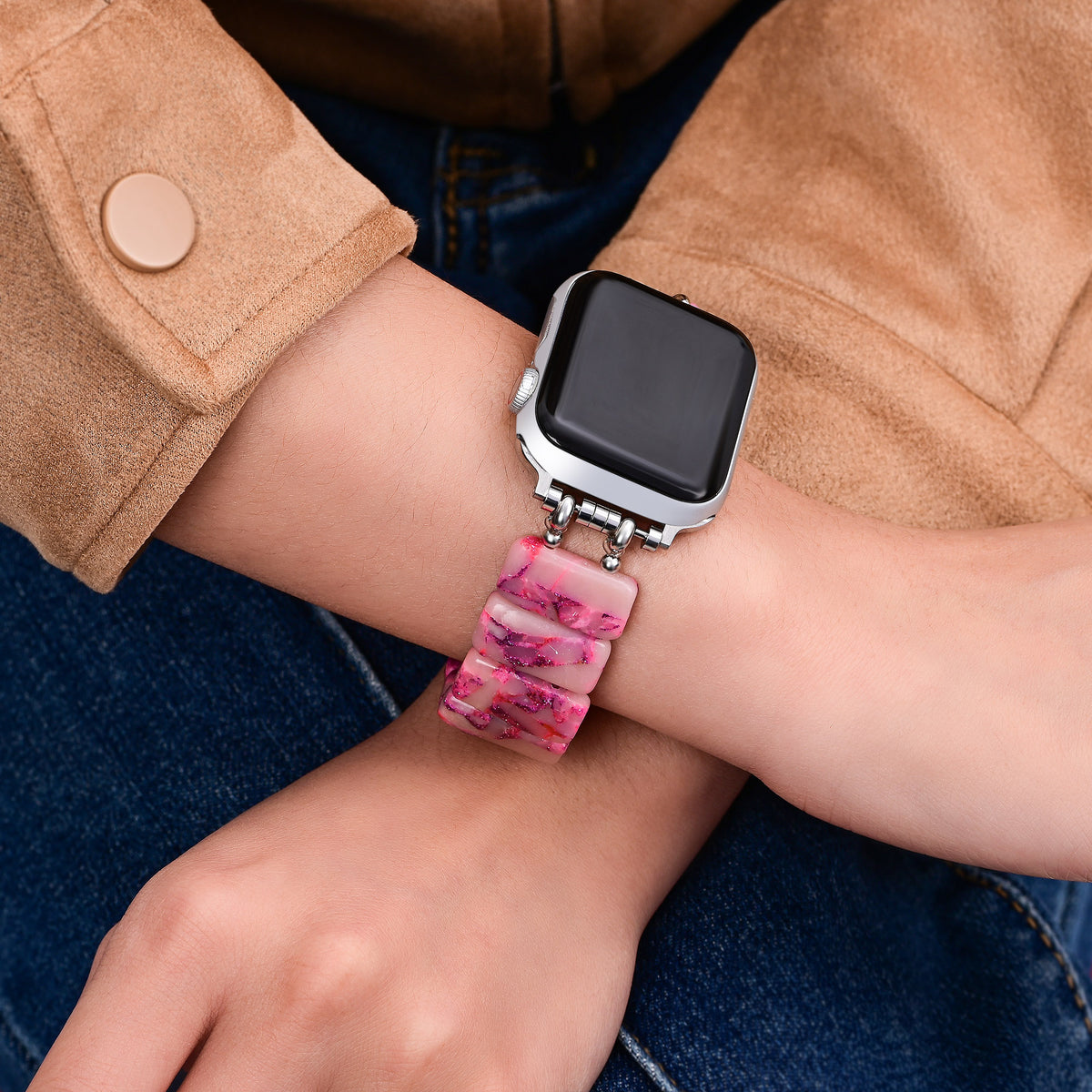 Bracelet extensible en marbre rose pour Apple Watch