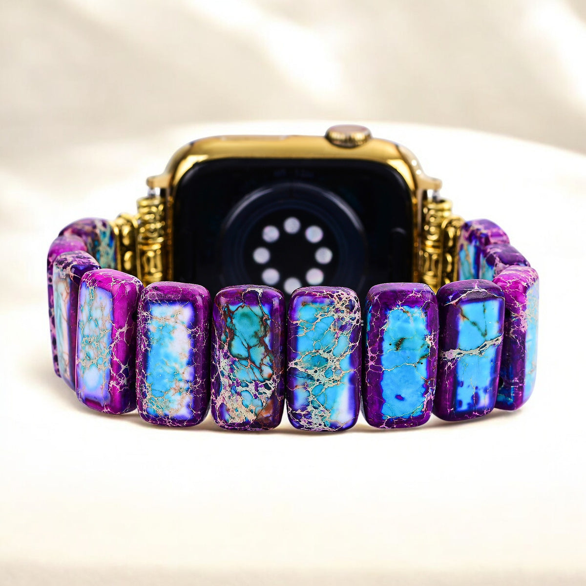 Bracelet extensible en jaspe tibétain majestueux pour Apple Watch