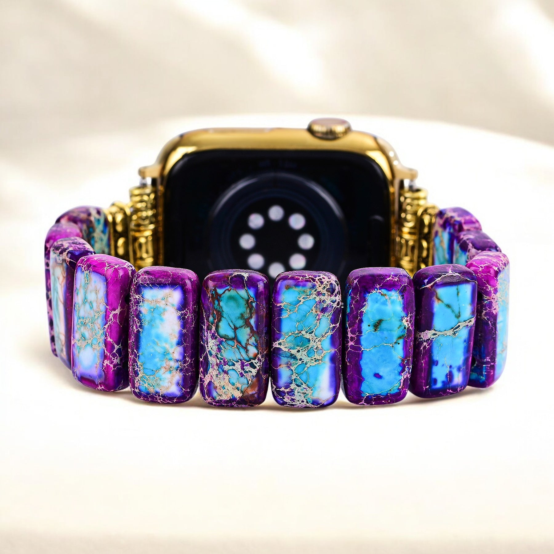 Bracelet Apple Watch extensible en jaspe tibétain majestueux