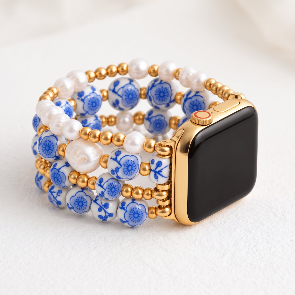 Porcelain-Garten-Blaublüten-Armband für die Apple Watch