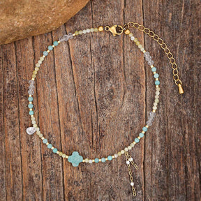 Teal Amazonit Kleeblatt Charm Fußkette