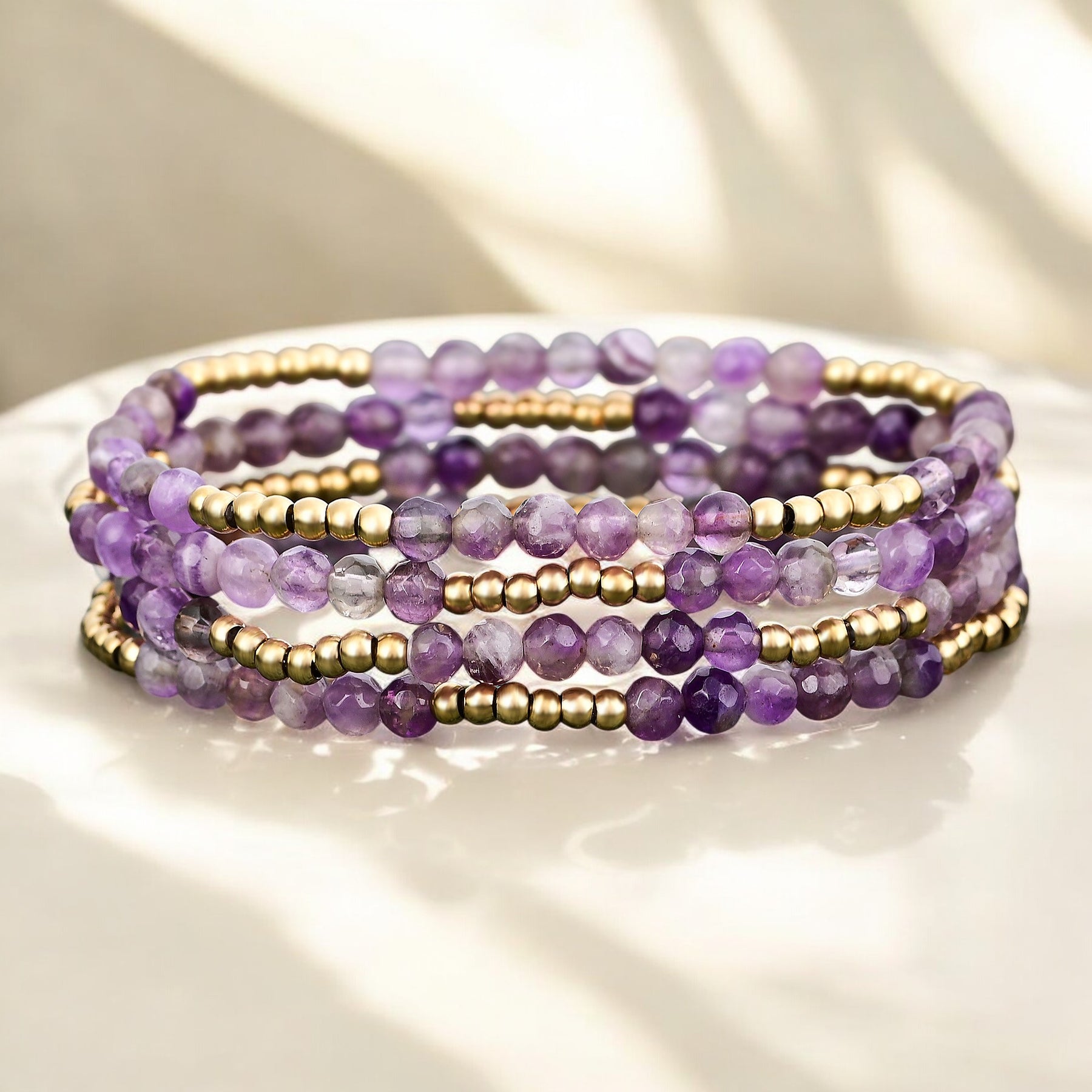 Ensemble de bracelets Améthyste Violette Dorée