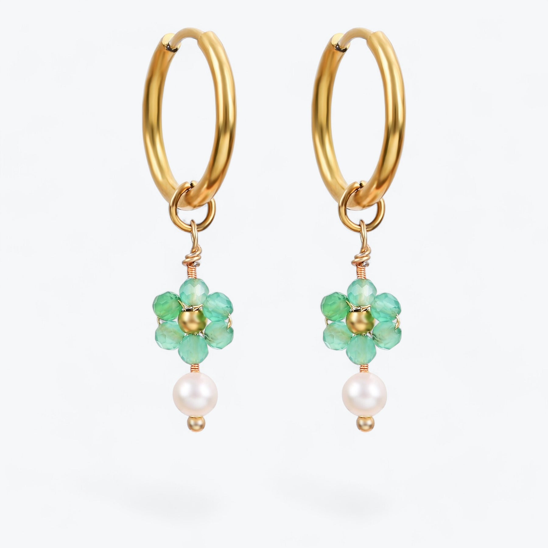 Boucles d'oreilles créoles en perles et agates Golden Grace