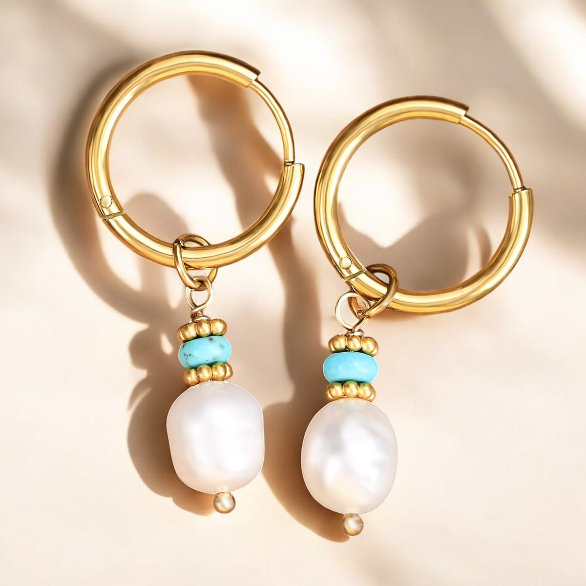 Boucles d'oreilles créoles en perles et agates Golden Grace