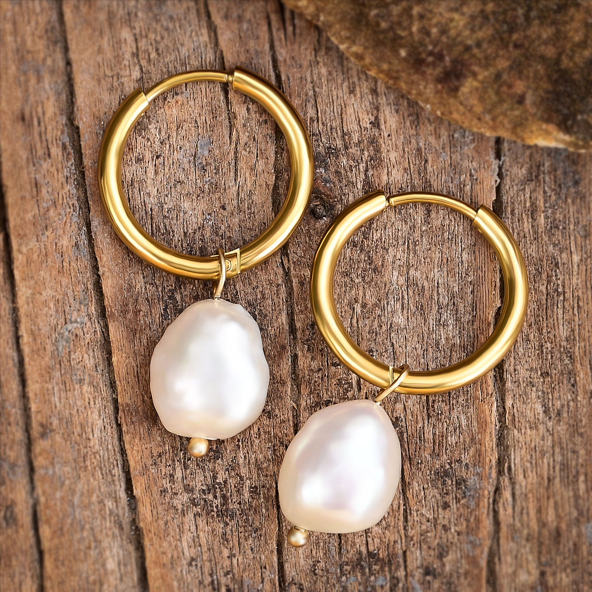 Boucles d'oreilles créoles en perles et agates Golden Grace