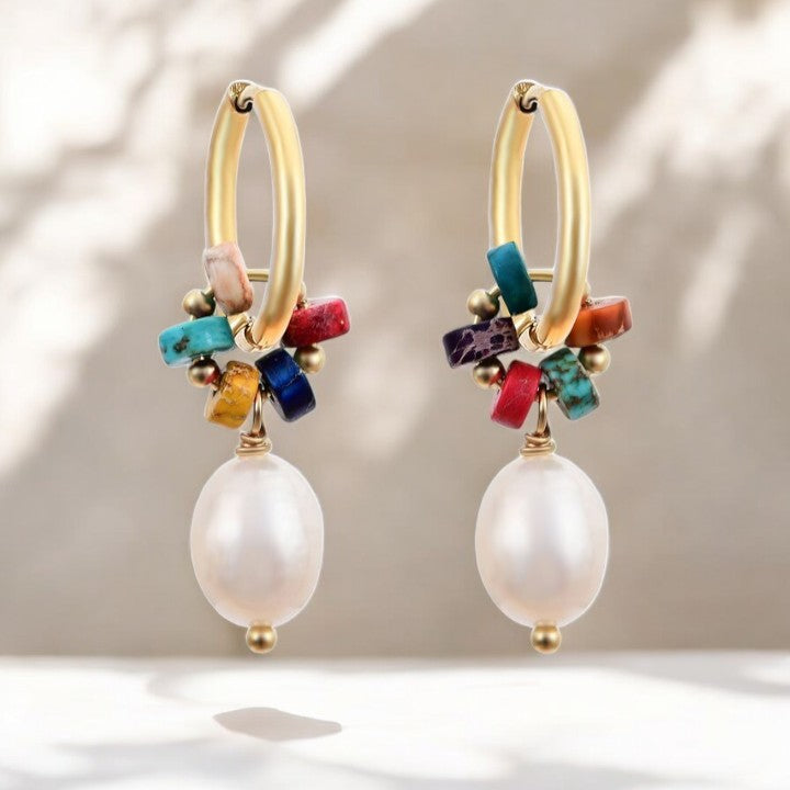 Boucles d'oreilles créoles en perles Jasper Harmony