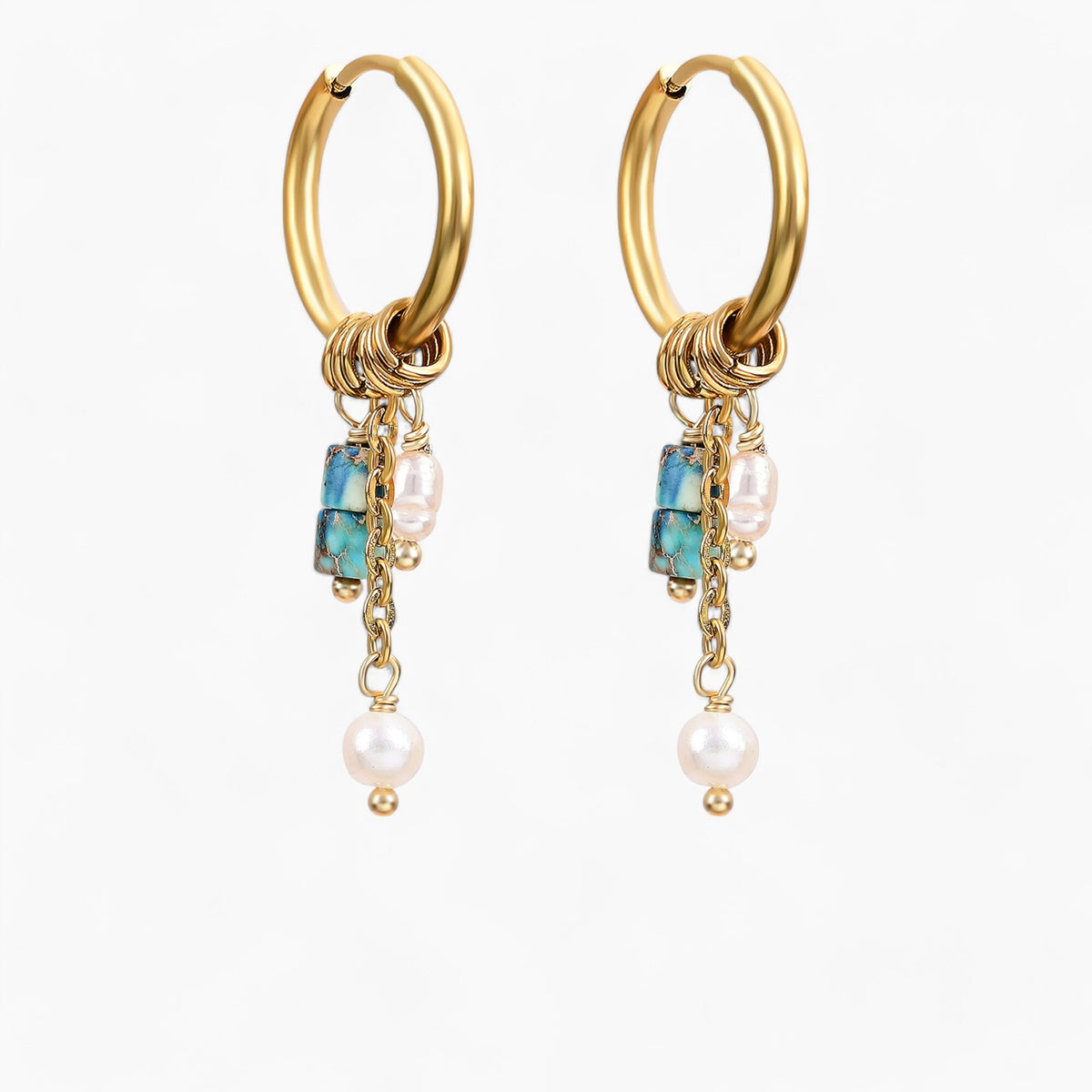 Boucles d'oreilles créoles en perles et agates Golden Grace