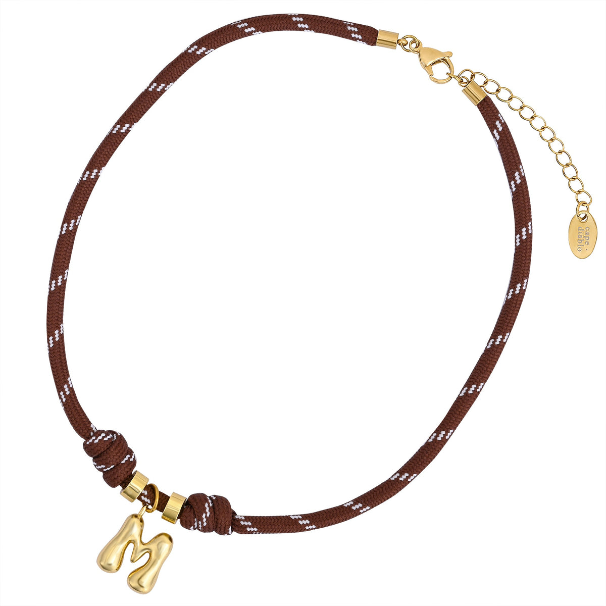 Collier corde lettre bulle dorée