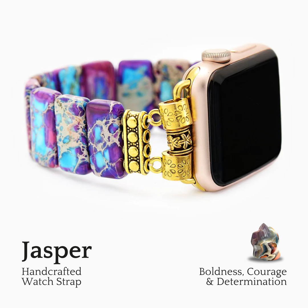 Majestueux bracelet de montre extensible en jaspe tibétain pour Apple Watch