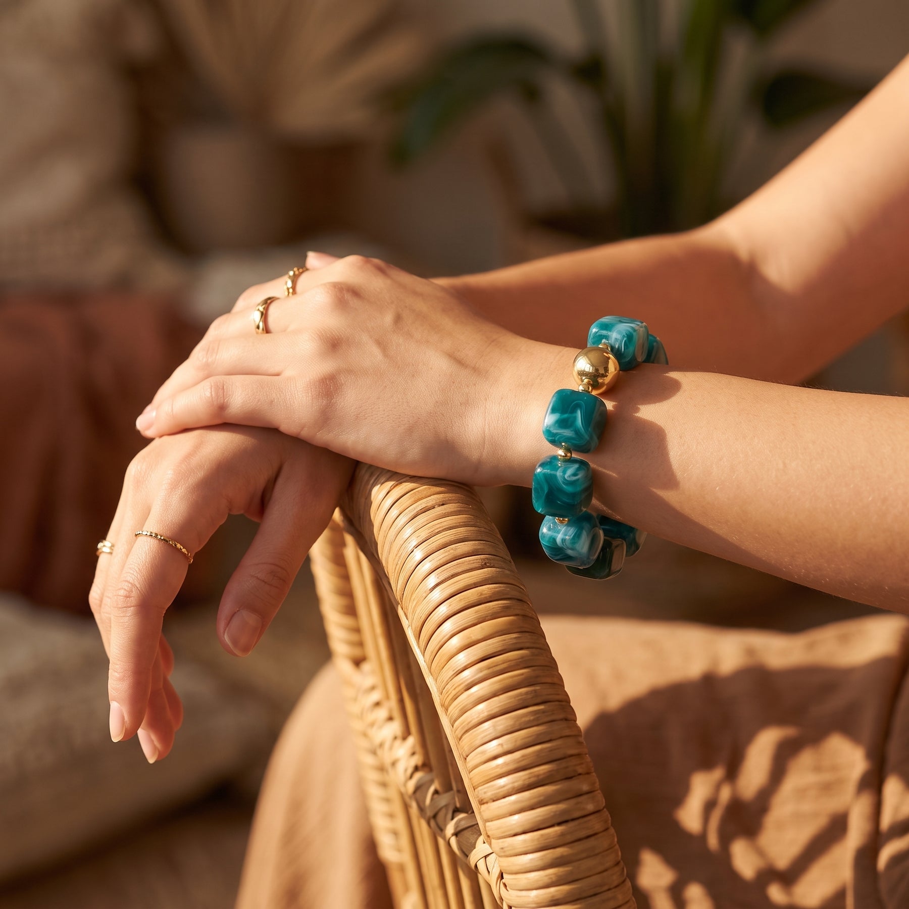 Bracelet massif vert émeraude style lagon