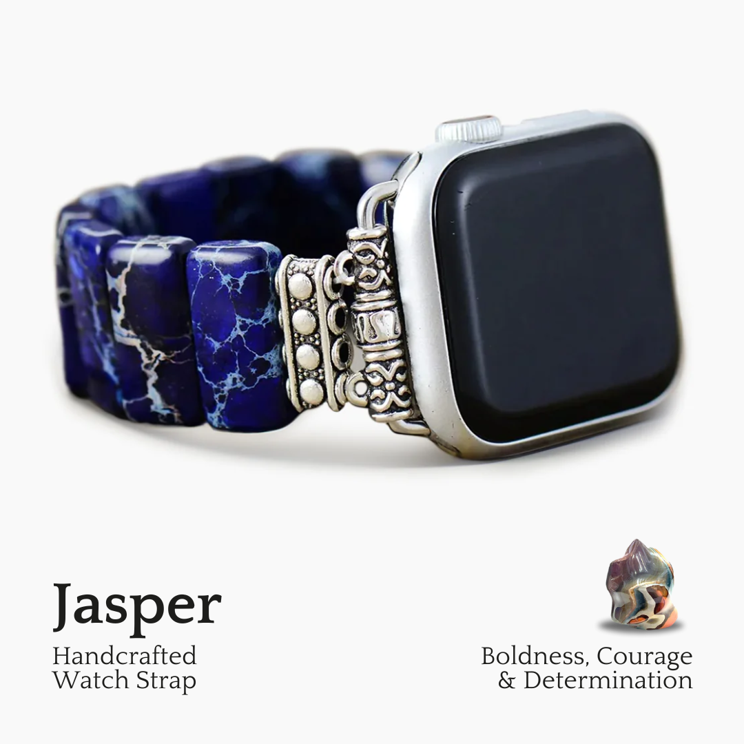 Bracelet Apple Watch extensible en jaspe tibétain bleu marine foncé