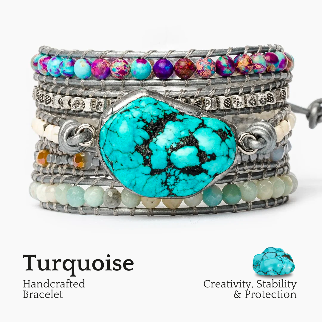 Bracelet enveloppant de protection en turquoise guérissante