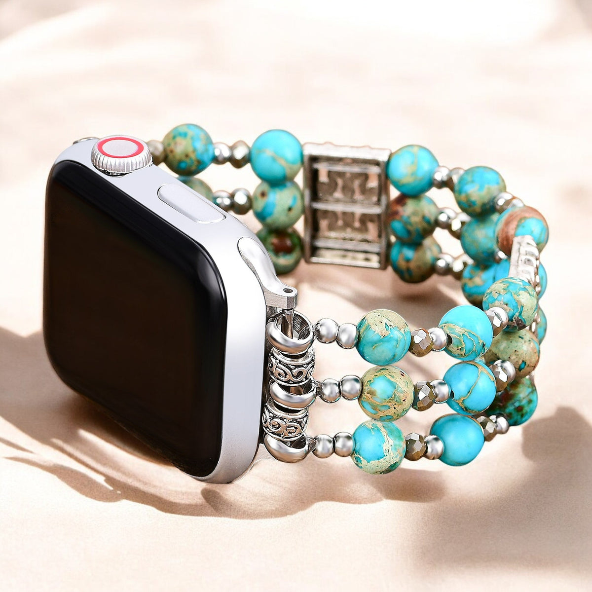 Bracelet extensible artisanal en esprit turquoise pour Apple Watch