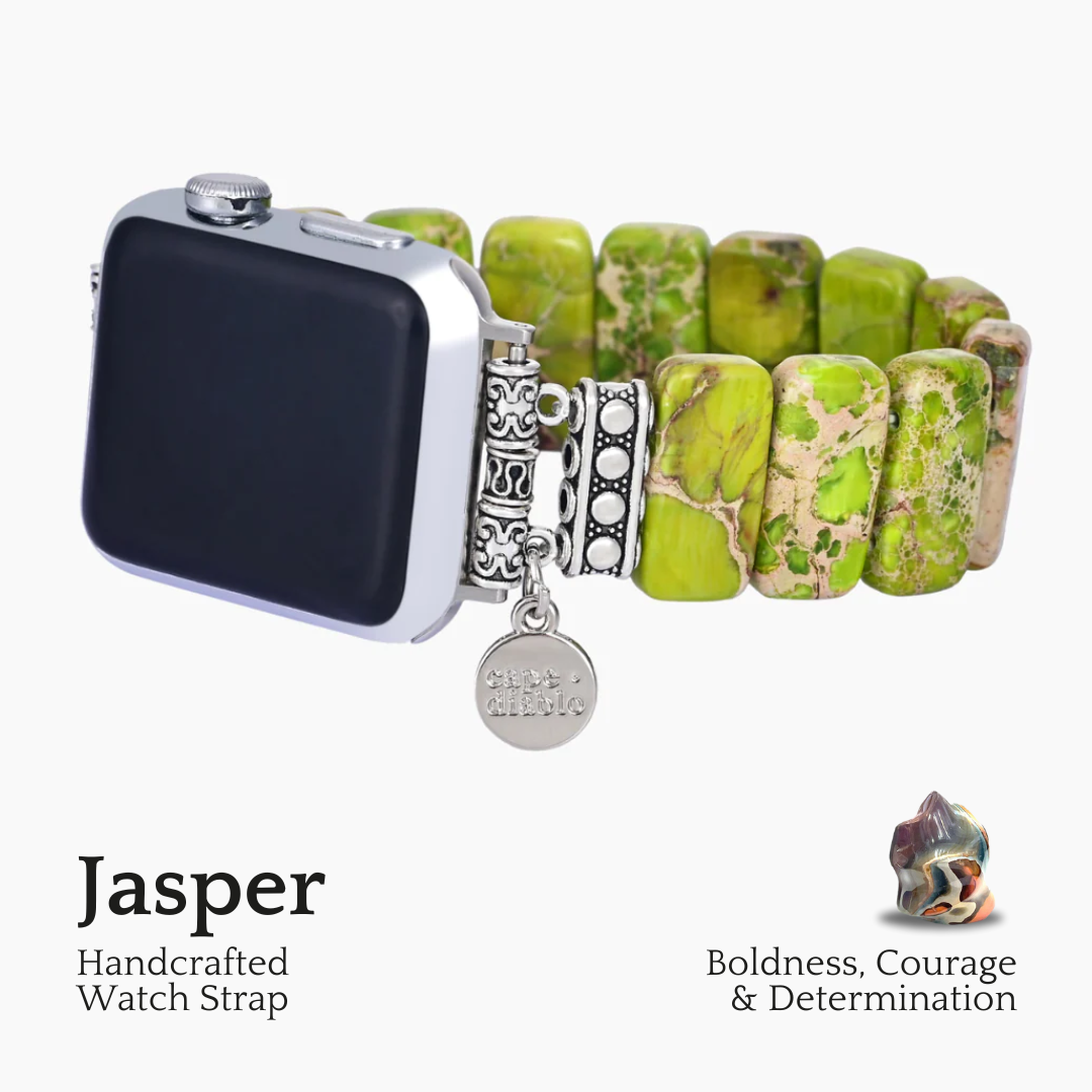 Bracelet Apple Watch extensible en jaspe tibétain citron vert