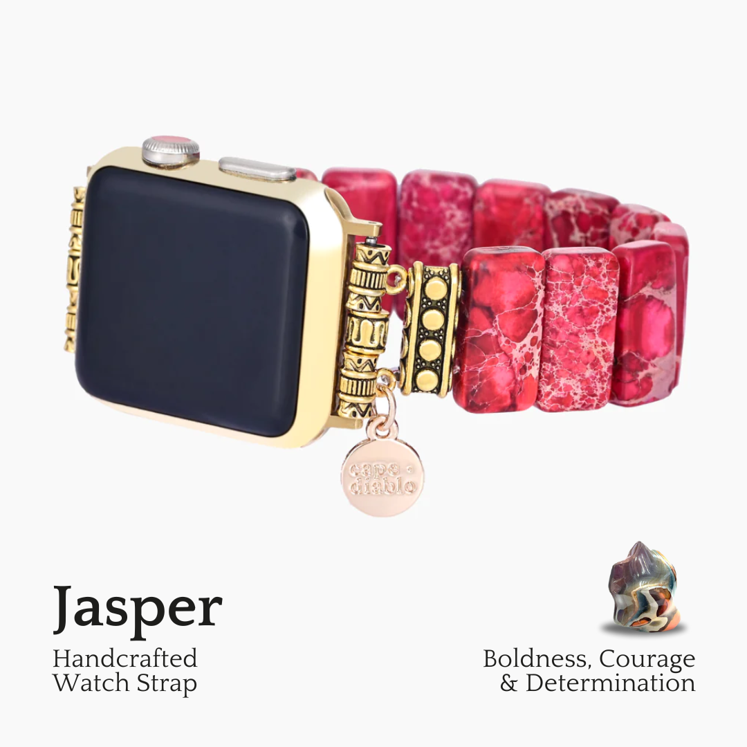 Stretch-Armband Apple Watch aus tibetischem Jaspis in Scharlachrot