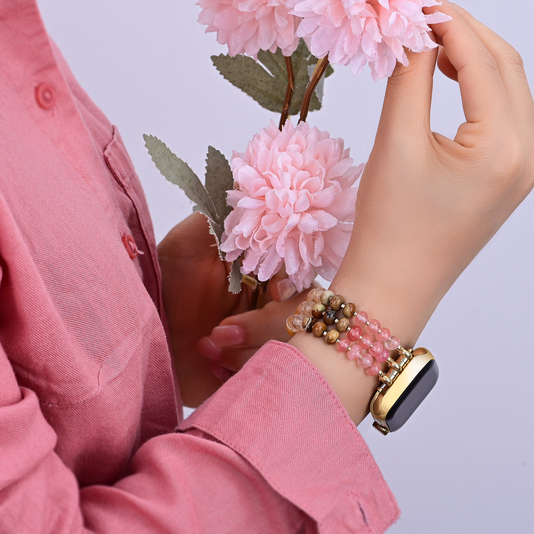 Amber Bloom Stone Stretch Apple Watch Armband