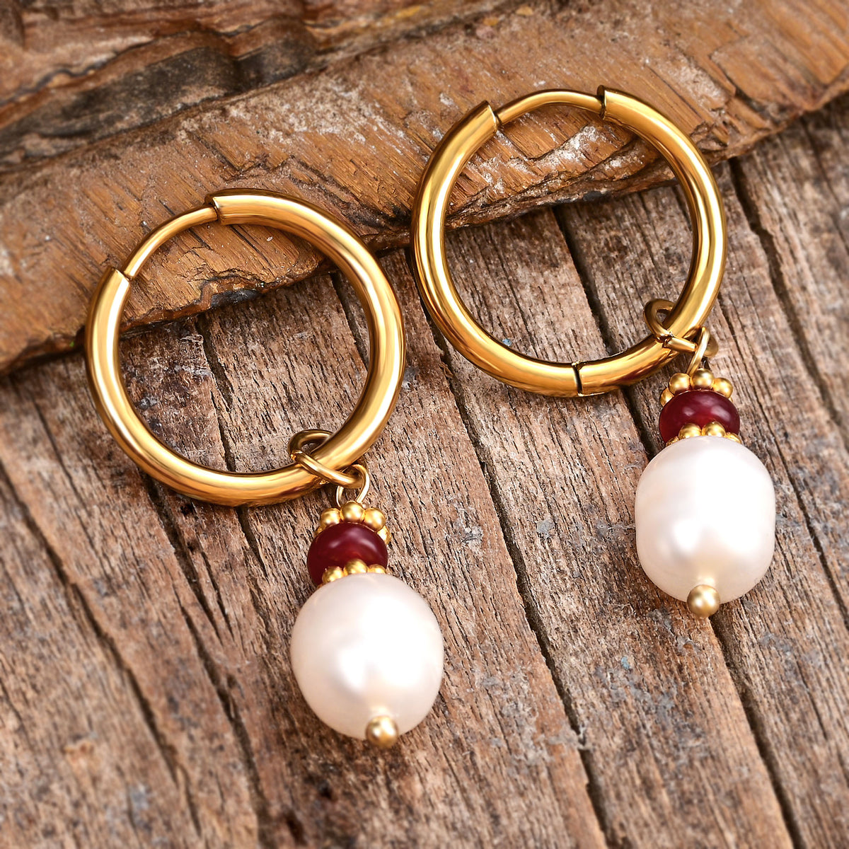 Boucles d'oreilles créoles en perles et agates Golden Grace