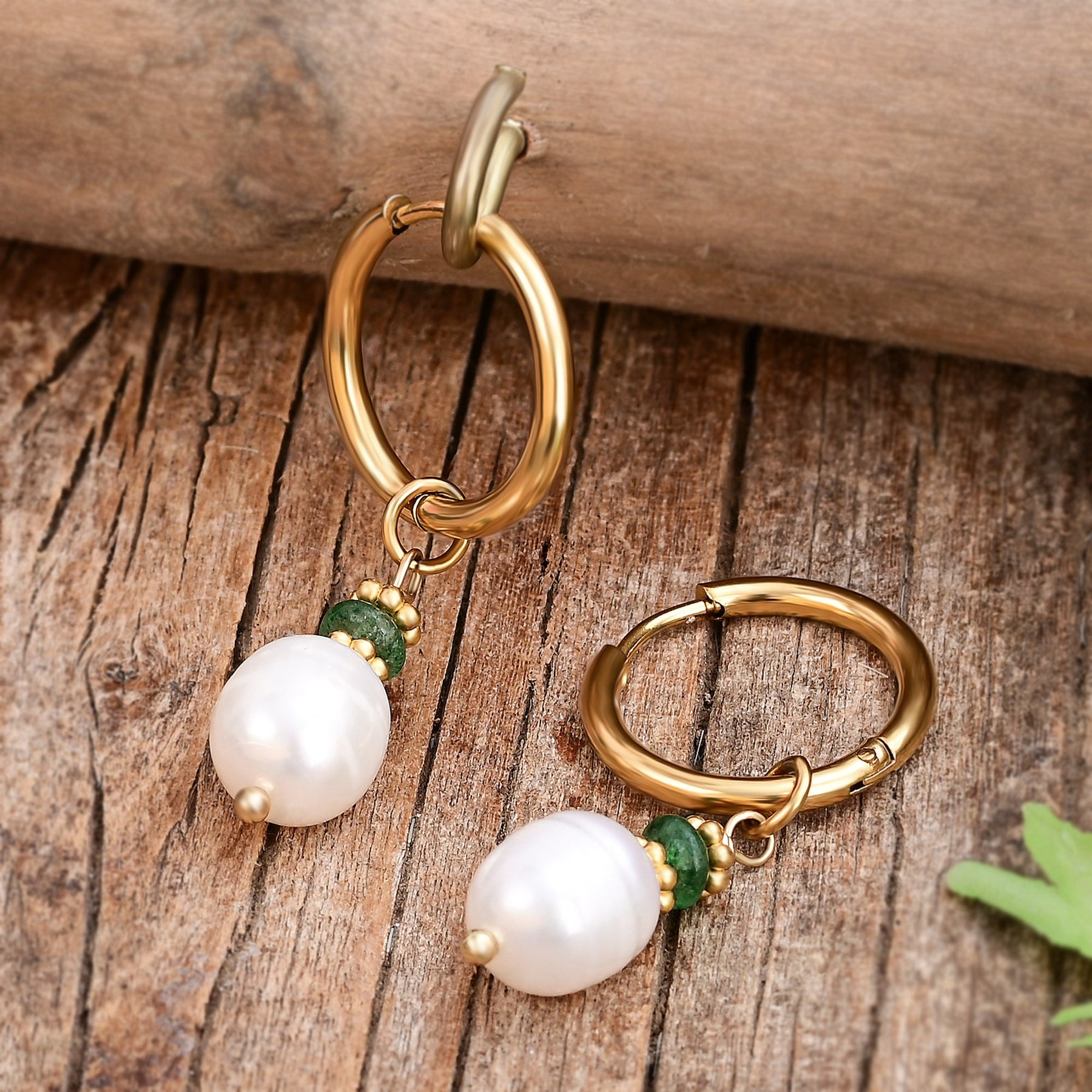 Boucles d'oreilles créoles en perles et agates Golden Grace