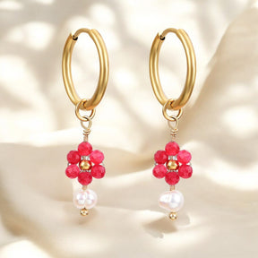 Boucles d'oreilles créoles en perles et agates Golden Grace