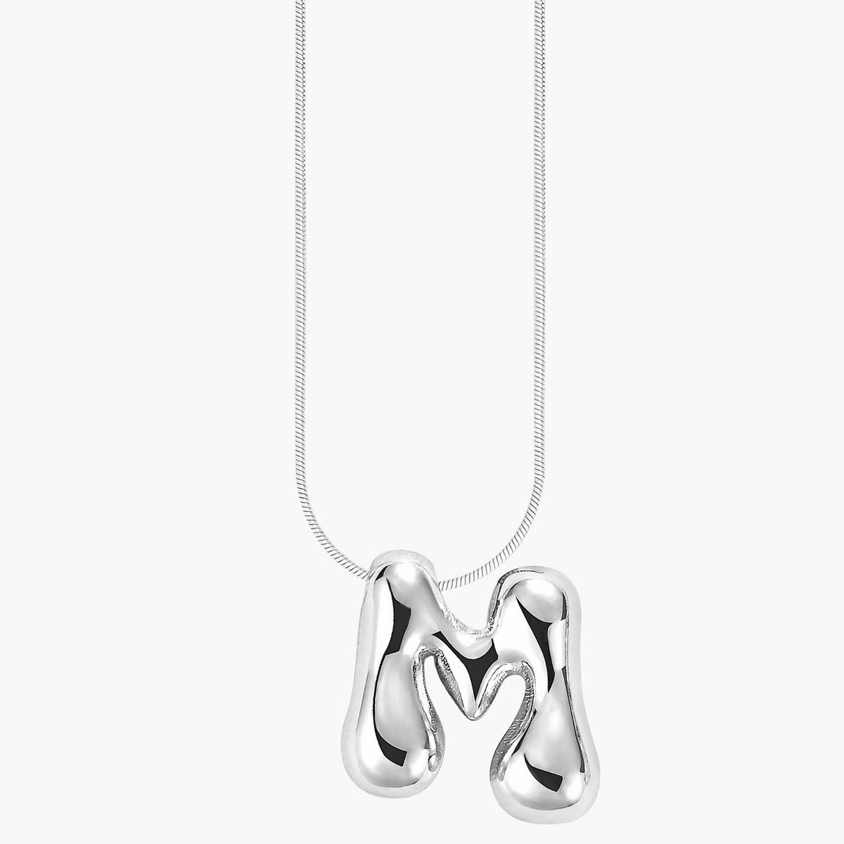 Collier initial en lettres bulles à éclat argenté