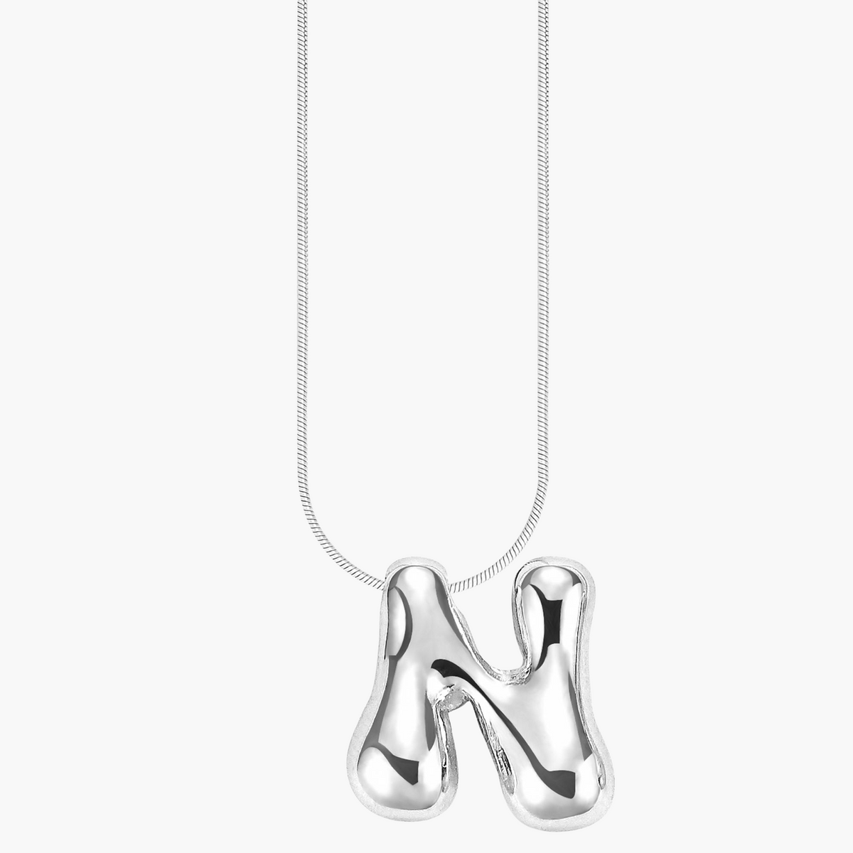 Collier initial en lettres bulles à éclat argenté