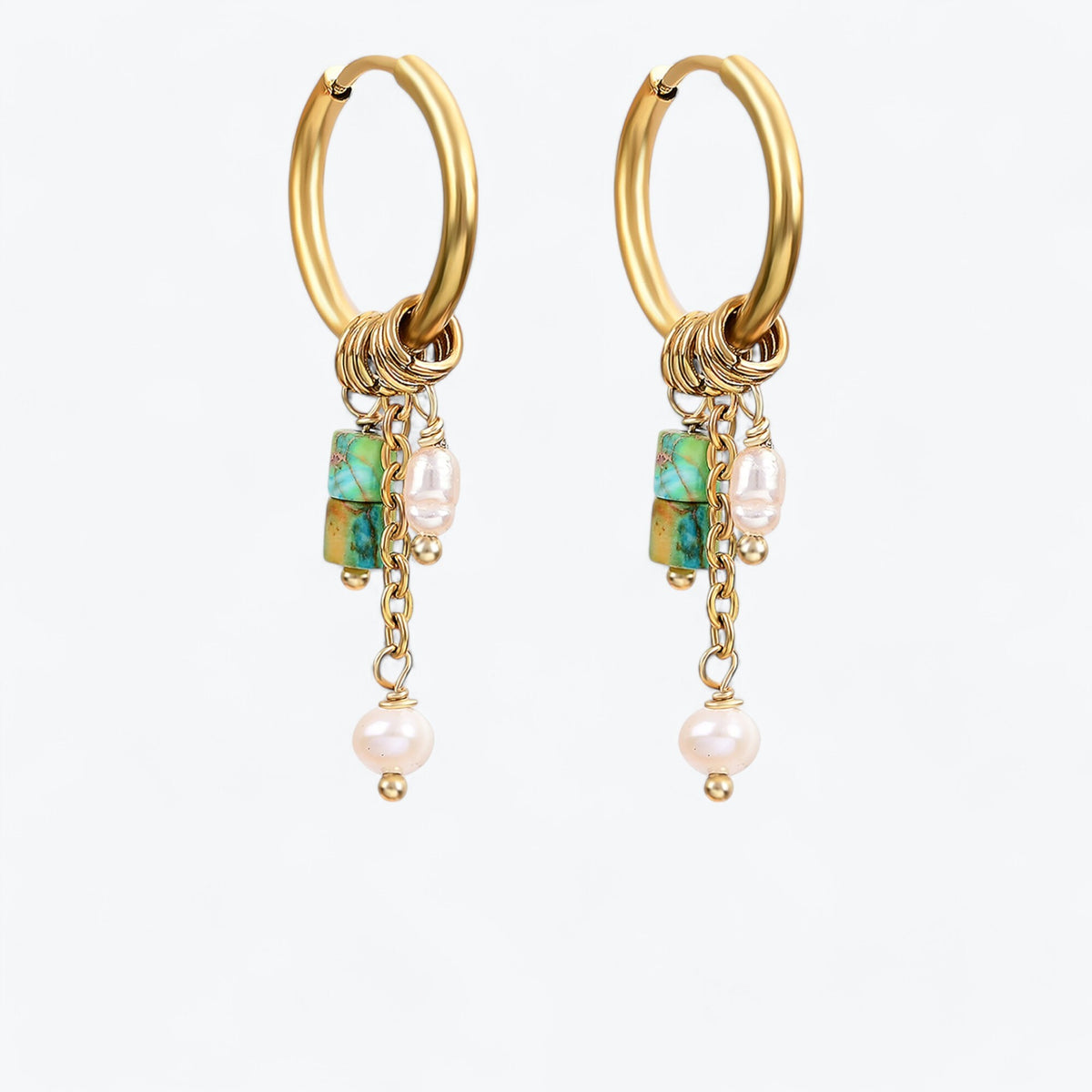 Boucles d'oreilles créoles en perles et agates Golden Grace