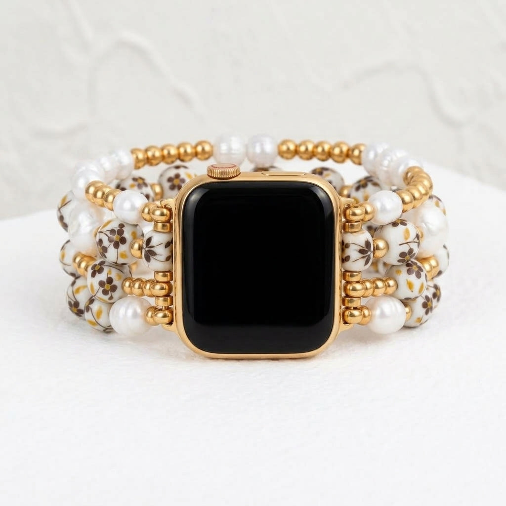 Porcelain-Garten-Goldwiesen-Armband für die Apple Watch