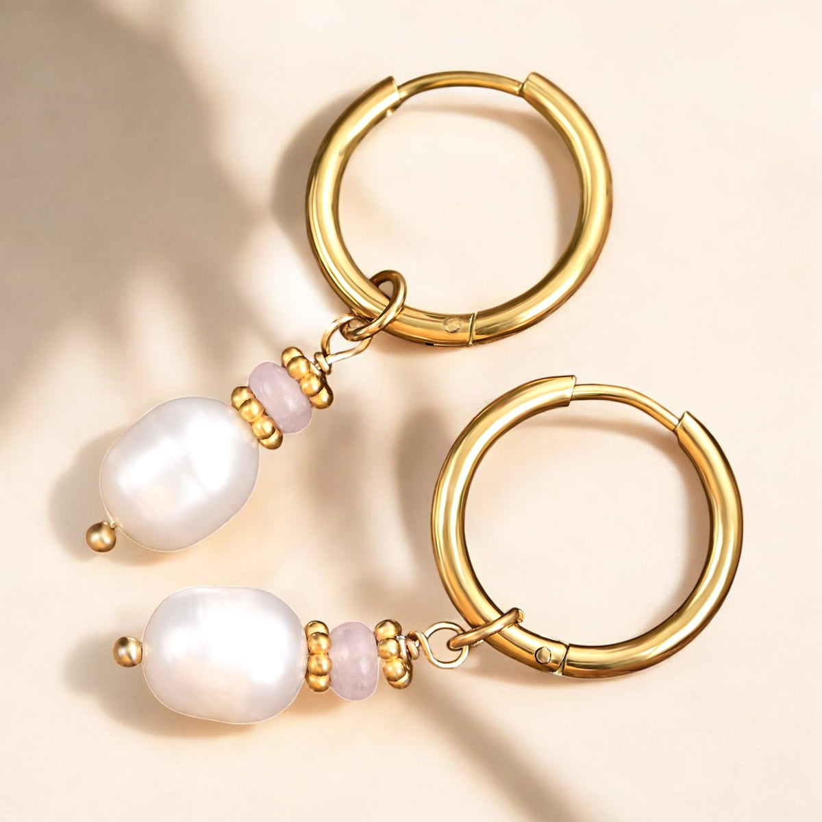 Boucles d'oreilles créoles en perles et agates Golden Grace