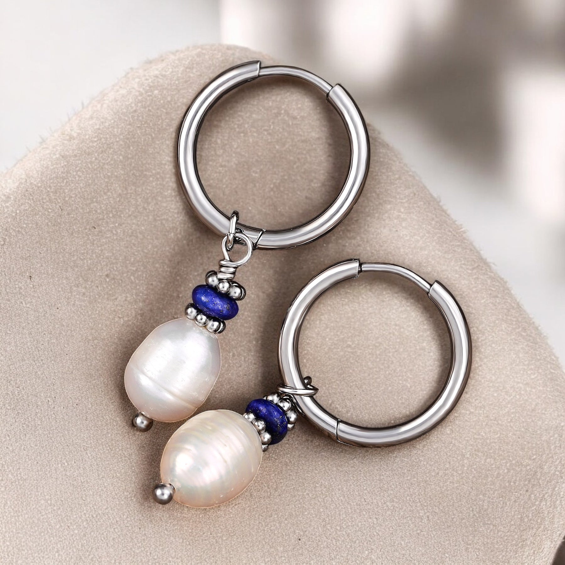 Boucles d'oreilles créoles en perles et agates Golden Grace