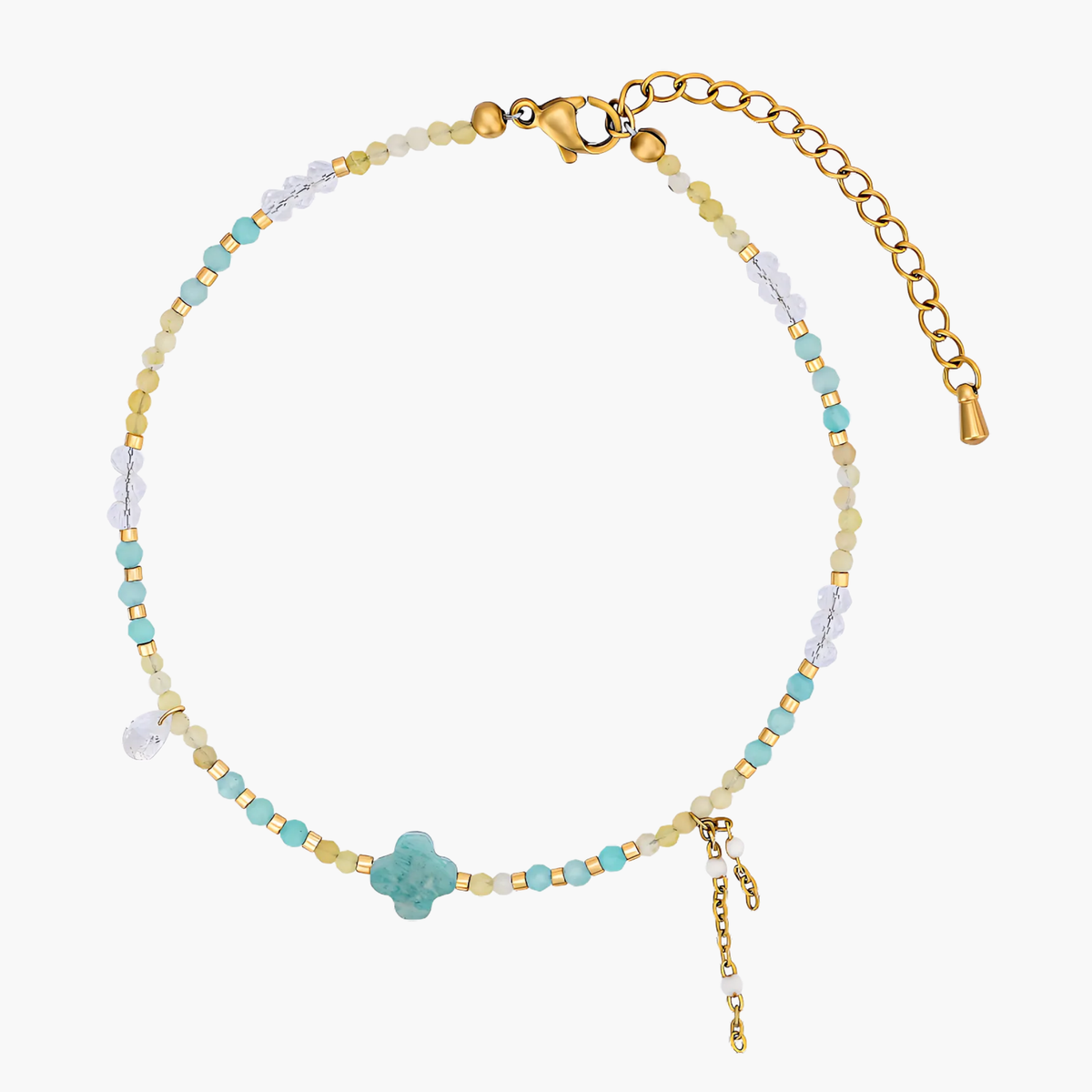 Bracelet de cheville en amazonite teal avec charme trèfle