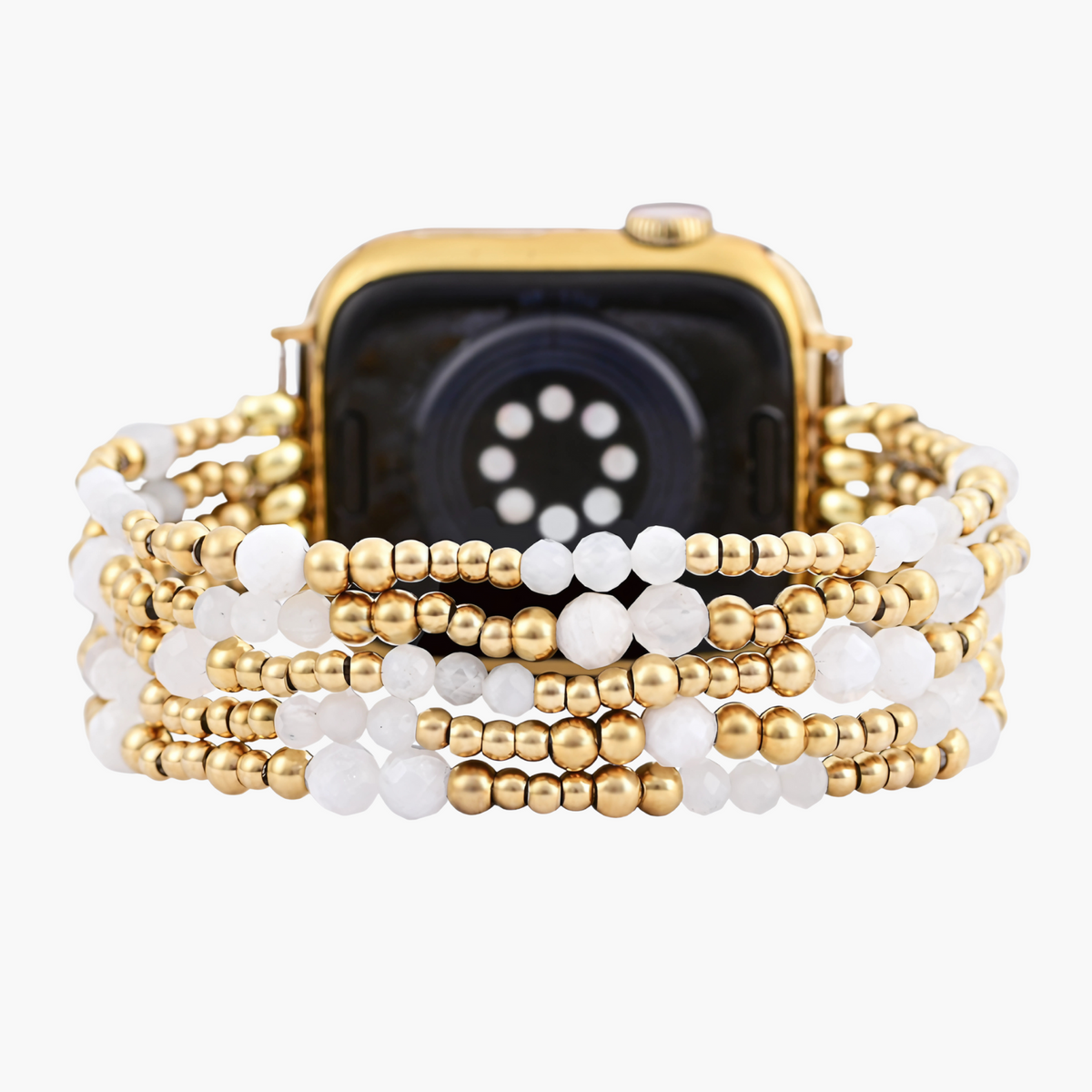 Bracelet extensible Apple Watch en pierre de lune Halo doré