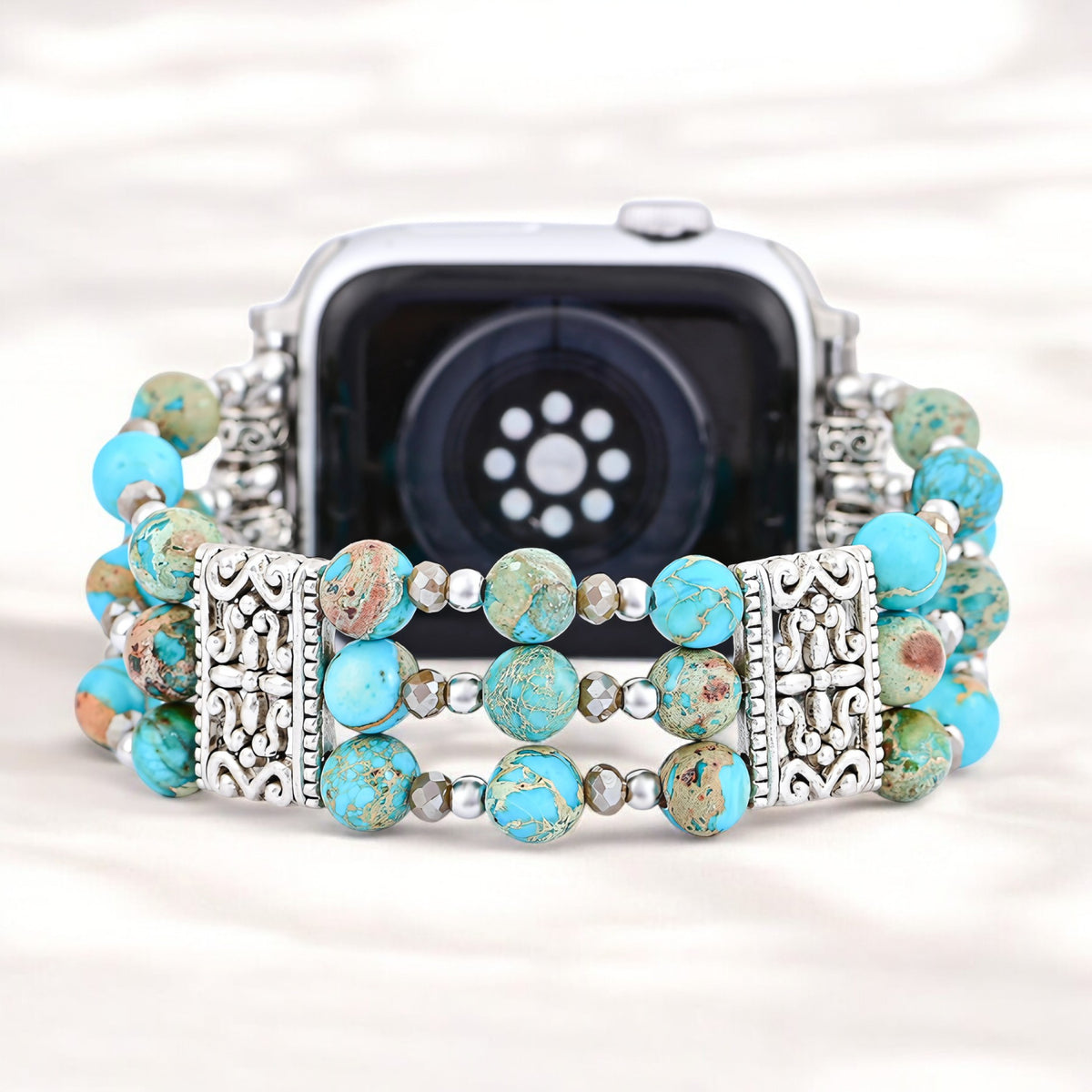 Bracelet extensible artisanal en esprit turquoise pour Apple Watch