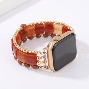 Bracelet extensible pour Apple Watch « Flamme du désert » en cornaline argentée