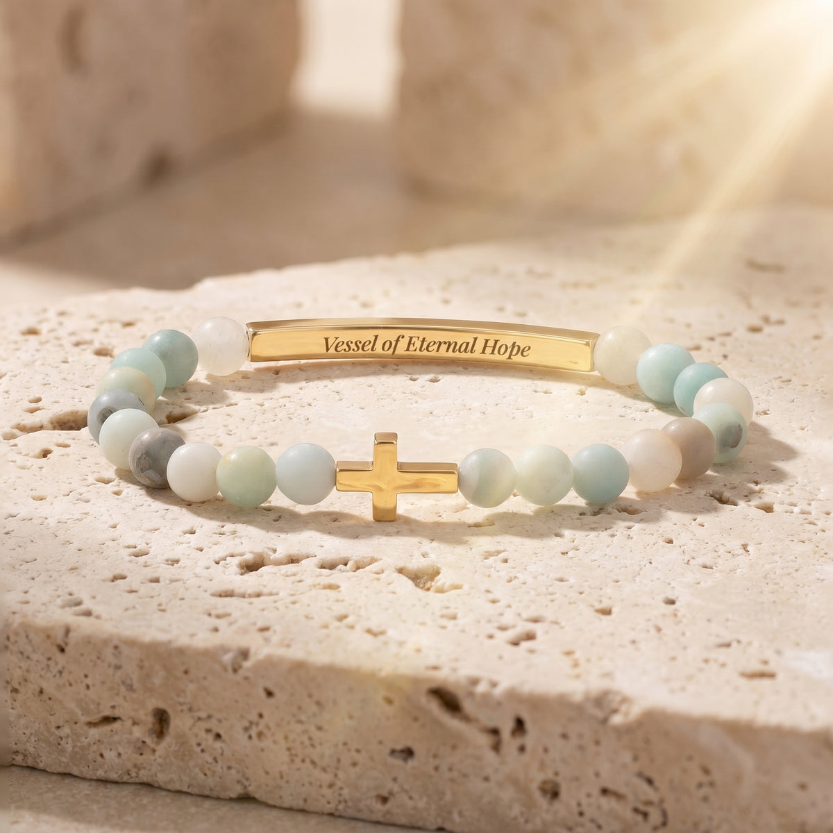 Armbanduhr aus Amazonit mit geheimnisvoller Botschaft „Vessels of Purpose“