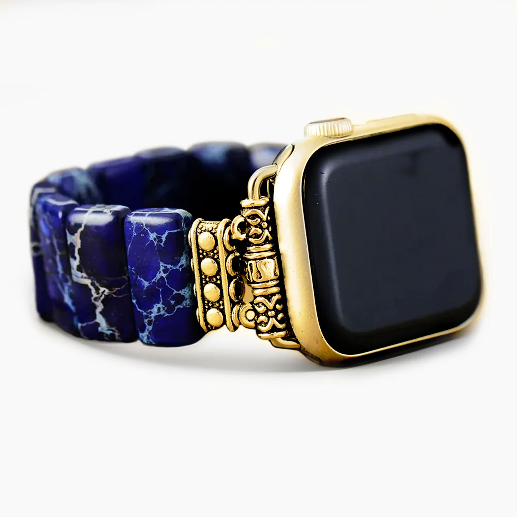 Bracelet Apple Watch extensible en jaspe tibétain bleu marine foncé