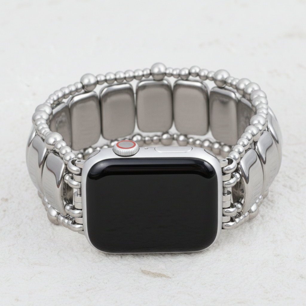 Bracelet extensible noir platine pour Apple Watch