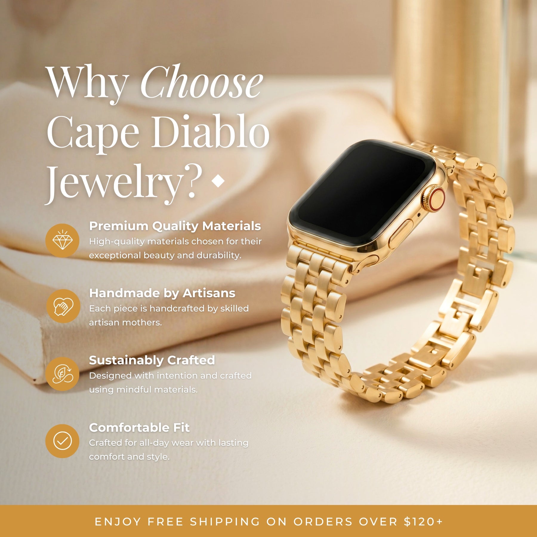 Bracelet Apple Watch de luxe chic doré