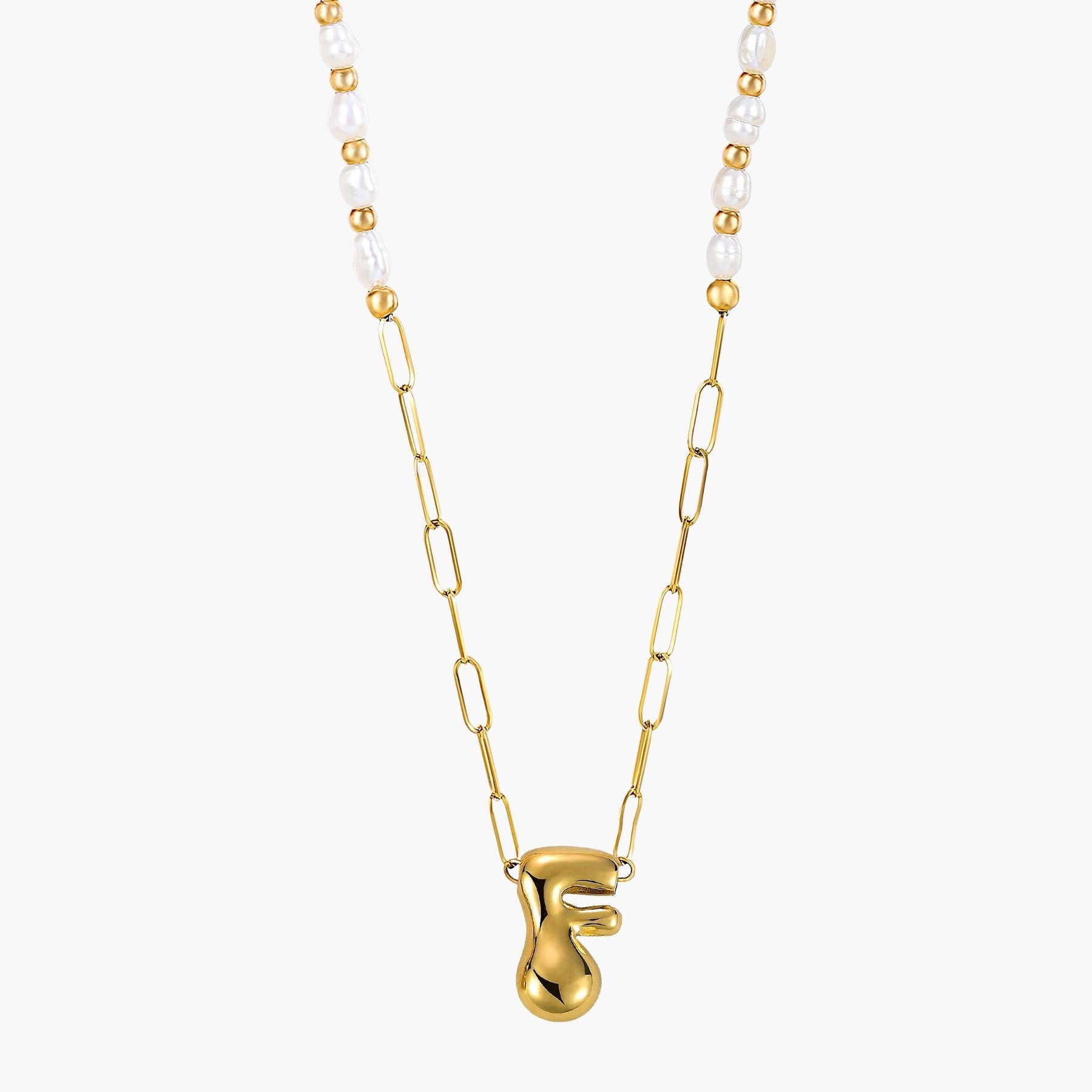 Collier avec initiales en forme de bulle dorée
