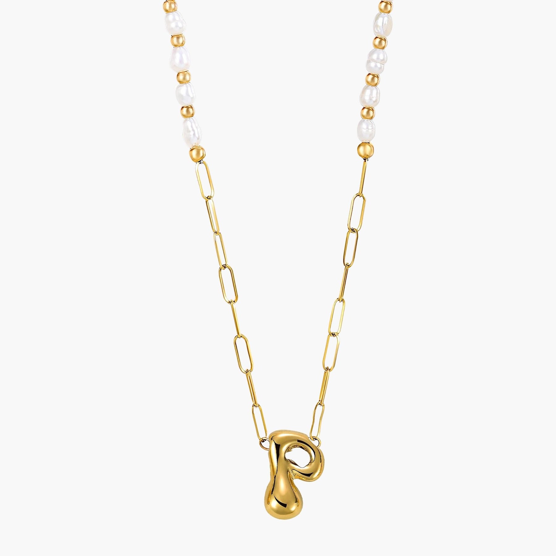 Collier avec initiales en forme de bulle dorée