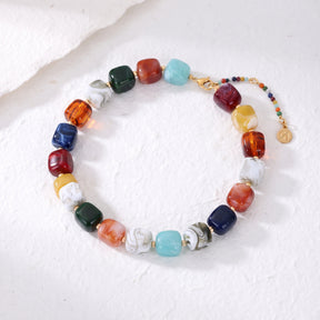 Collier à perles carrées épaisses orange