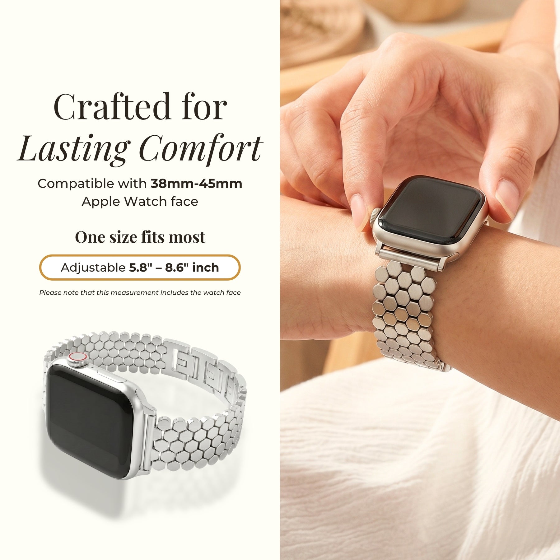 Bracelet Apple Watch de luxe en nid d'abeille argenté