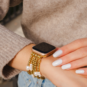 Bracelet Apple Watch extensible en or et en perles