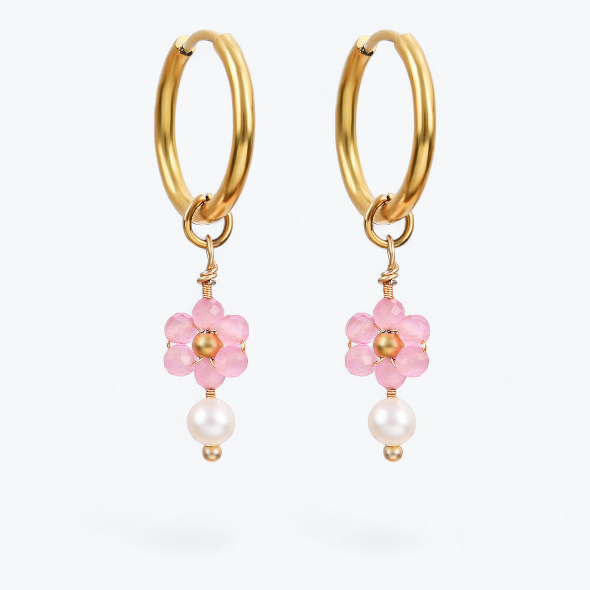 Boucles d'oreilles créoles en perles et agates Golden Grace