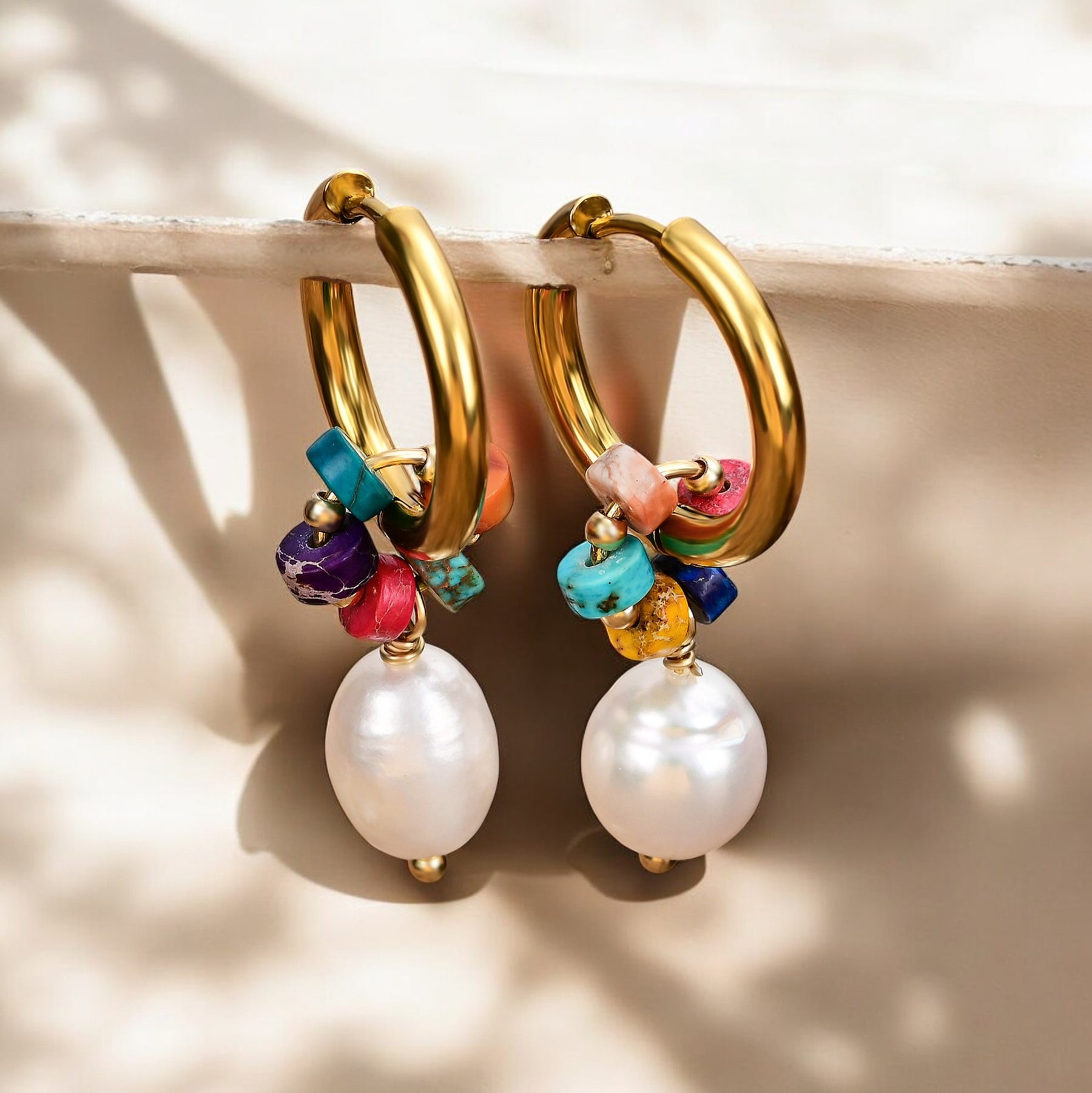 Boucles d'oreilles créoles en perles Jasper Harmony
