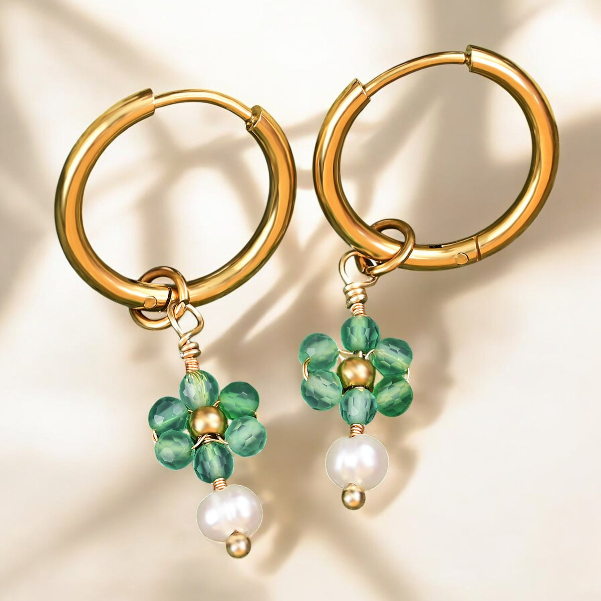 Boucles d'oreilles créoles en perles et agates Golden Grace