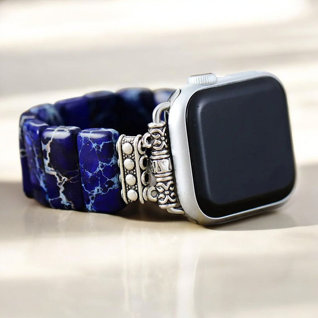 Bracelet extensible Apple Watch en jaspe tibétain bleu marine foncé
