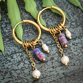 Boucles d'oreilles créoles en perles et agates Golden Grace