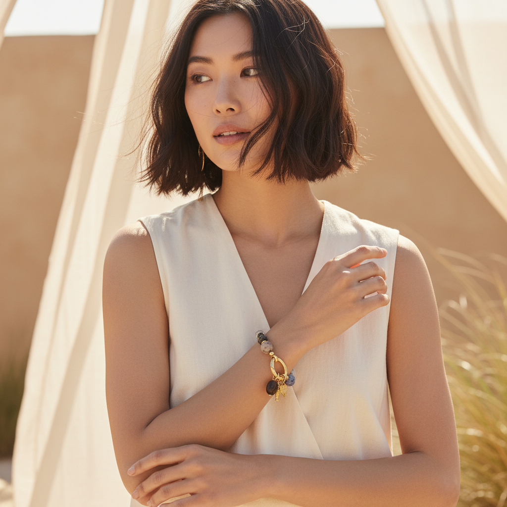 Obsidian Herz Charm Armband